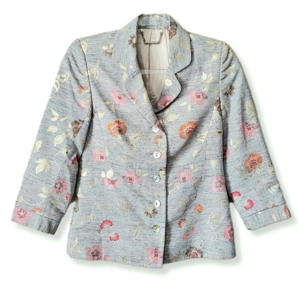 Women Matthew Williamson Gray Floral Brocade Jacket 8 Cocktail Corporate Chic